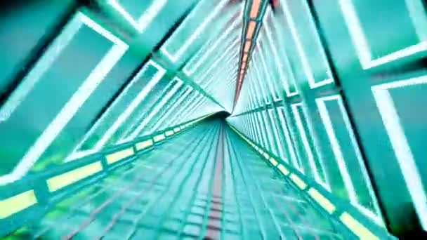 Neon tunnel 3D renderen abstracte achtergrond — Stockvideo