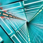 Neon tunnel 3d render abstract background