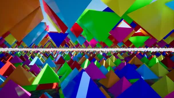 3D-animering av abstrakta flytande trianglar i ljusa färger. — Stockvideo