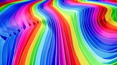 Dairesel bir formasyon dalgalanan bir gökkuşağı renkli çizgili satır ve satır 3d animasyon.
