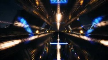 3d render, soyut arka plan, floresan ultraviyole ışık, parlayan neon hatları, sonsuz tünel içinde ileriye doğru hareket, mavi pembe spektrum, modern renkli aydınlatma