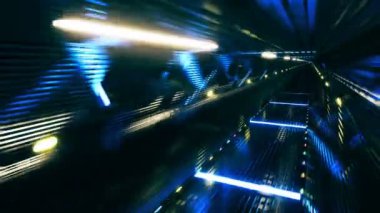 3d render, soyut arka plan, floresan ultraviyole ışık, parlayan neon hatları, sonsuz tünel içinde ileriye doğru hareket, mavi pembe spektrum, modern renkli aydınlatma