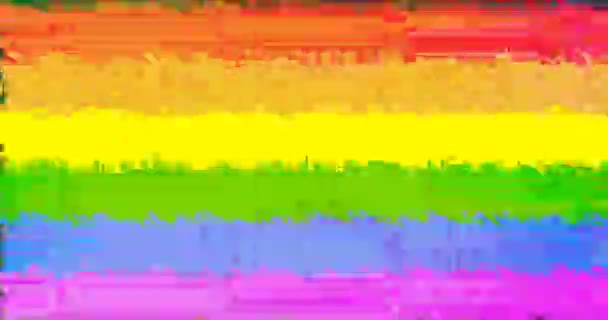 グリッチ虹の旗、Lgbtプライドフラグや風に手を振るゲイプライドフラグ — ストック動画