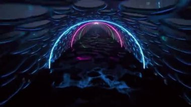 3D render, arka plan, neon hatları, ilerlemeye tünel, mavi pembe spektrum, modern renkli aydınlatma içinde parlayan floresan ultraviyole ışık