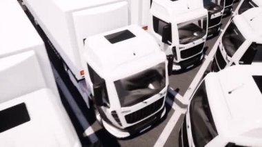 Beyaz kamyonlar Özel Otopark'a park edilmiş..