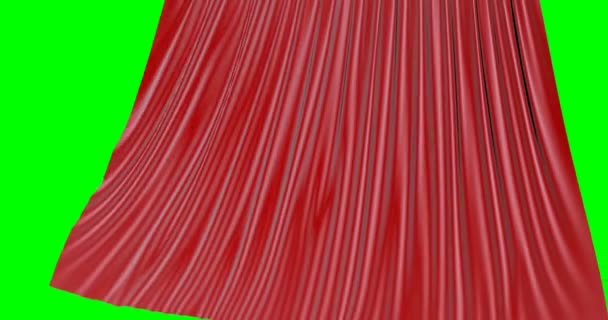 Real Velvet Cloth Stage silk red Curtain open on green screen. Curtain For theater, opera, show, stage scenes. — Stock Video