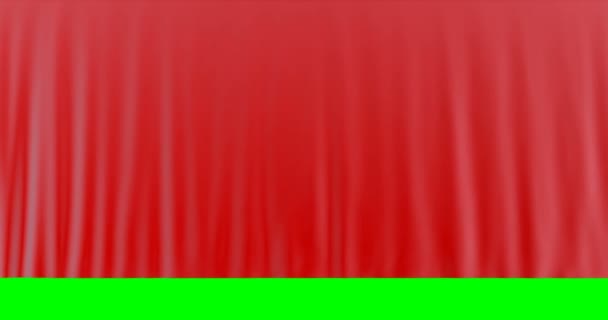 Tissu soie rideau rouge sur écran vert . — Video