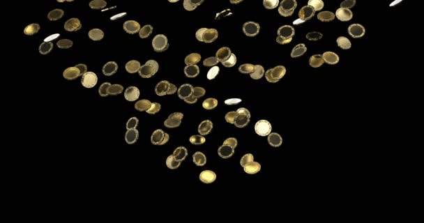 Золоті монети Bitcoin падіння і заповнити екран, цифрові гроші дощ. Золотих монет. Найкраще для переможців. — стокове відео