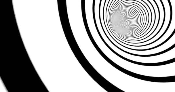 Imágenes ópticas de la ilusión 3d. Túnel de rayas monocromáticas dentro del movimiento. Animación espiral hipnótica en blanco y negro. Efecto visual de vórtice sin fin. Lazo de torsión psicodélico abstracto 4k — Vídeo de stock