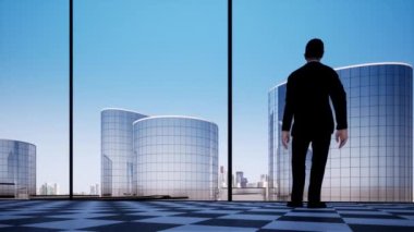 İşadamı sonraki büyük iş anlaşması video konsepti düşünüyor