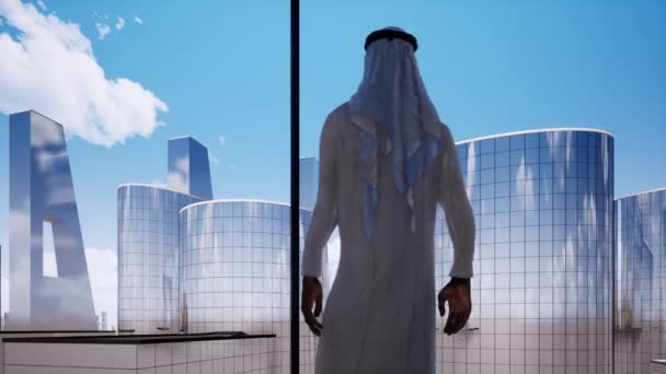 Empreendedor árabe contemplando próximo grande negócio vídeo — Vídeo de Stock