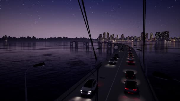 Puente de tráfico de la carretera en la noche 3d imágenes realistas — Vídeo de stock