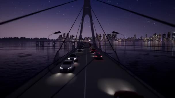 야간 3D 사실적인 영상의 교량 고속도로 교통 — 무료 스톡 비디오