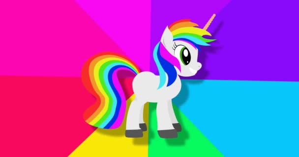 Fantasie Einhorn auf Regenbogen Spinning Hintergrundmaterial — Stockvideo