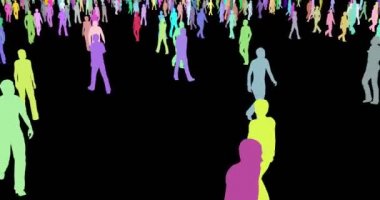 3d görüntüleri yürüyüş insanların çok renkli siluetler Grubu