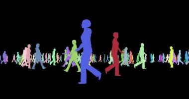 İnsanlar çok renkli siluetler 3d görüntüleri yürüyüş