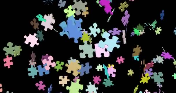 Jigsaw multicolor puzzle assembling 3d footage — Stock Video