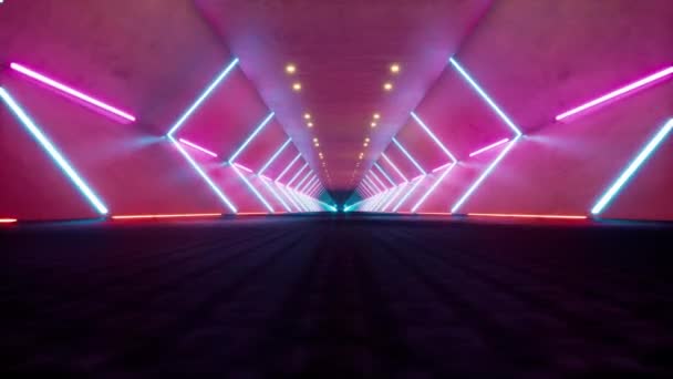 Túnel futurista con luces de neón 3D imágenes realistas sin costuras — Vídeos de Stock