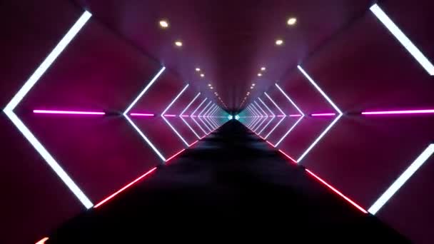 Tunnel avec des lumières au néon lumineux séquences sans couture 3d — Video