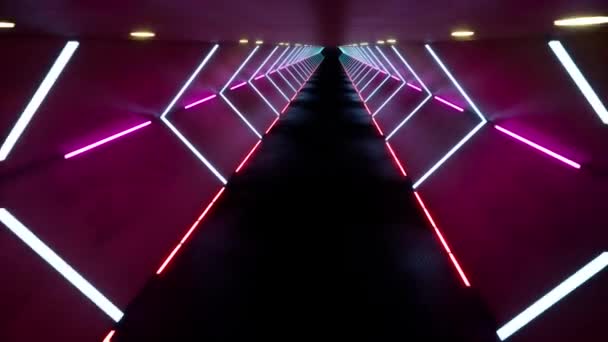 Túnel futurista con luces de neón brillantes imágenes inconsútiles 3d — Vídeos de Stock