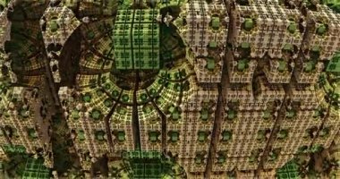 Futuristic metallic green structure zoom in 3d realistic footage