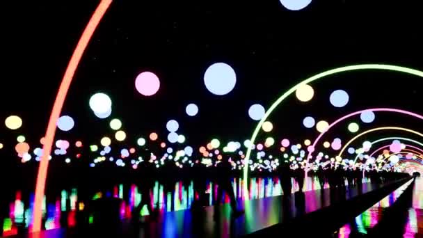 Les gens sur le pont illuminé la nuit animation 3D — Video