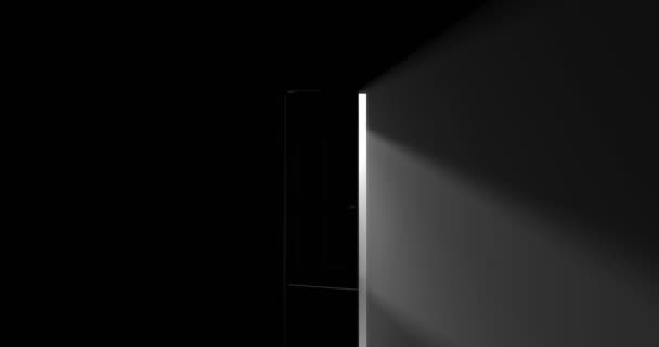 Apertura de puerta en habitación oscura animación realista — Vídeo de stock