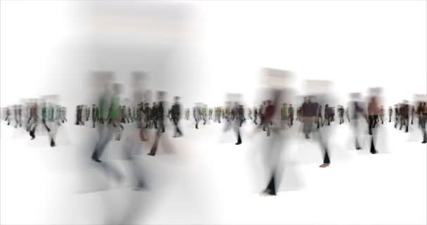 Blurred busy men and women walking in different directions animation. — Stock Video