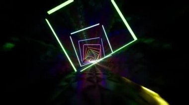 Sonu gelmeyen neon tüneli soyut 3D görüntülerinden geçiyoruz.