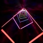 Voando através de infinitas imagens abstratas túnel de néon 3d