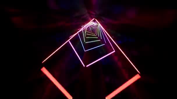 Végtelen neon alagúton át repülni absztrakt 3D felvételeken — ingyenes stock videó