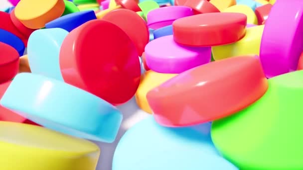 Multicolored medication tablets on white surface animation — Stock Video