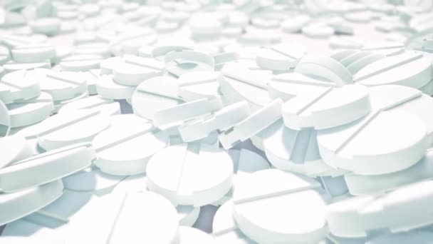 White medication tablets heap 3d animation — Free Stock Video