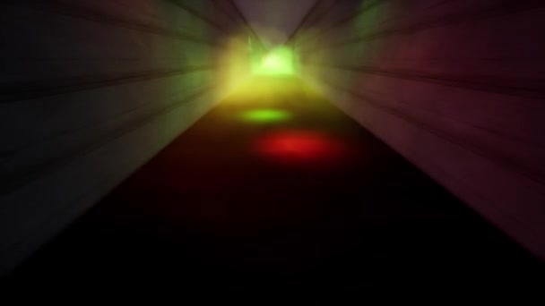 Donkere gang met kleurrijke zaklampen animatie — Stockvideo