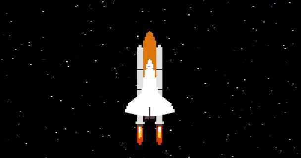 Shuttle in space pixel art looped animation — Stock Video