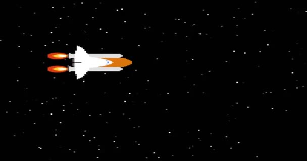Shuttle in space pixel art seamless animation — Stock video