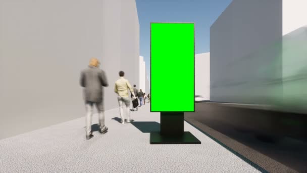 街の看板緑の画面。マーケティングデザインのバナー。ブランクモックアップ. — ストック動画