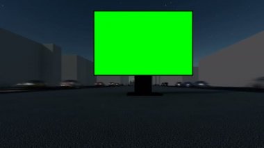 Şehir sokağı reklam panosu yeşil ekranı. Pazarlama tasarımı için pankart. Boş bir model. Gece
