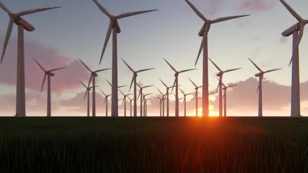 Větrné turbíny při východu slunce — Stock video
