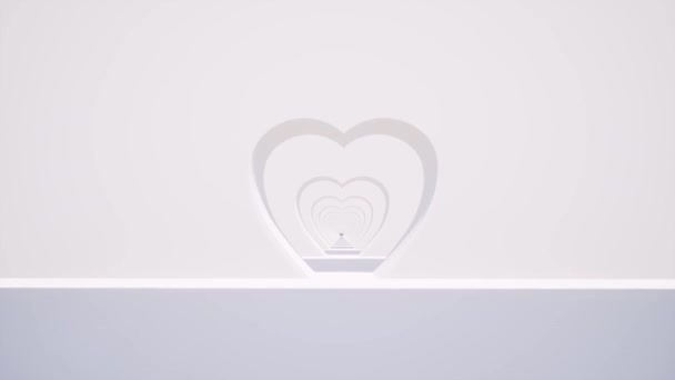 3D weißer Herztunnel für digitales Tapetendesign. Minimalistisches Covermaterial — Stockvideo