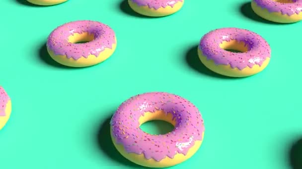 Realistische rosa Donuts minimalistisches Cover-Material, das nahtlos durchlaufen werden kann — Stockvideo