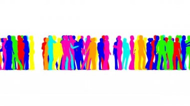 Duran ve bekleyen insanların renkli siluetleri
