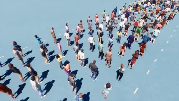 La foule fait la queue. Longue file. Concept d'entreprise. Vue du dessus. — Video