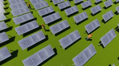 Yeşil enerji işçilerinin bulunduğu olar panel alanları