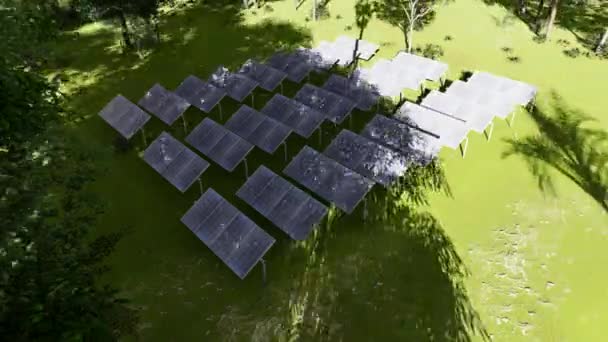 Тень от деревьев на солнечных панелях — стоковое видео