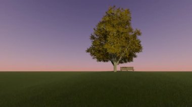 Tepe ağacı bankı yeşil manzara.