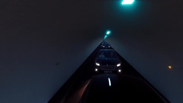 Трехмерный тоннель Автомобильный тоннель Шоссе поддельный научно-фантастический автомобиль — стоковое видео