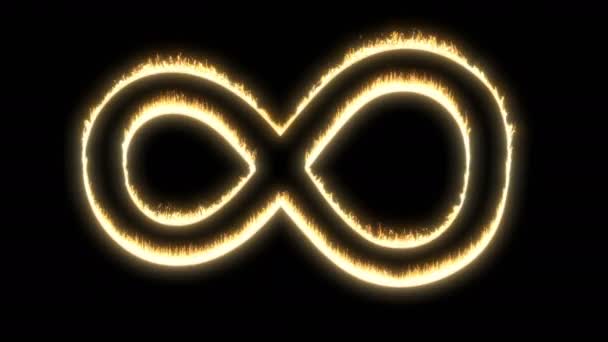 Fire infinity Fantasy met gouden vuur infinity op zwart Business concept Glow ring — Stockvideo