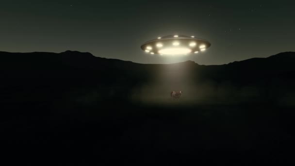 Vliegende schotel ufo koe in de nacht — Stockvideo