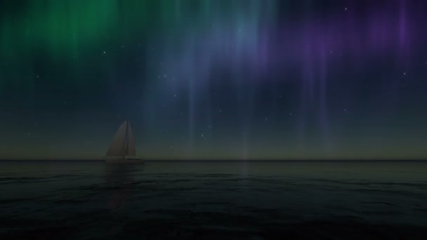 Güzel kuzey ışıkları, deniz gemisi kuzey manzarası. — Stok video